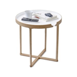 Bílý odkládací stolek z dubového dřeva s odnímatelnou deskou Wireworks Damieh