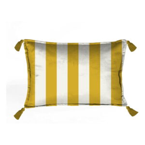 Bílý sametový polštář s pruhy ve zlaté barvě Velvet Atelier Borlas