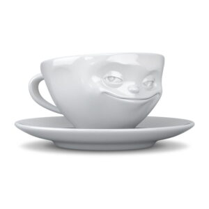 Bílý usměvavý porcelánový hrnek na kávu 58products