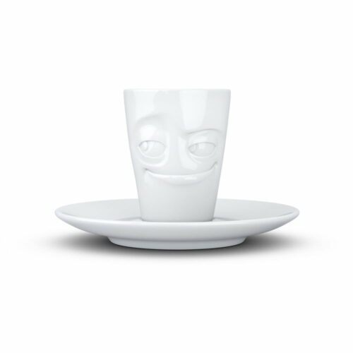 Bílý usměvavý porcelánový šálek na espresso s podšálkem 58products