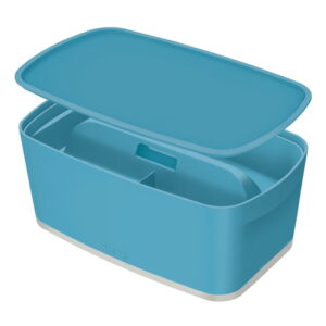 Modrý úložný box s víkem a organizérem Leitz Cosy