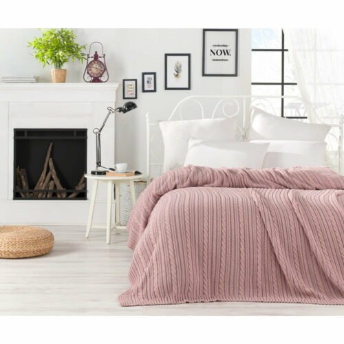 Pudrově růžový přehoz přes postel s příměsí bavlny Homemania Decor Camila