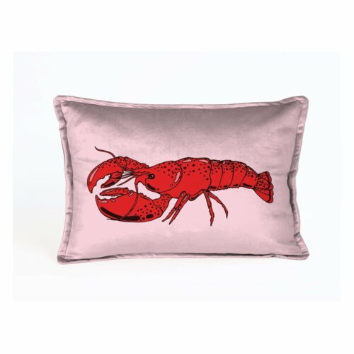 Růžový sametový polštář s humrem Velvet Atelier Lobster