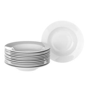 Sada 12 bílých hlubokých porcelánových talířů Unimasa Elegant