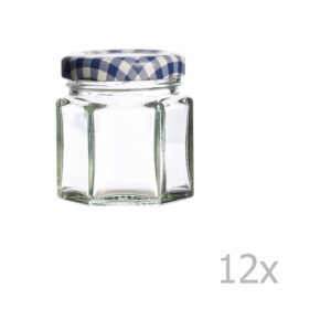 Sada 12 zavařovacích sklenic s modrým víčkem Kilner Hexagonal