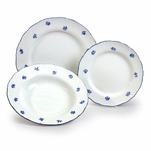 Sada 18 porcelánových talířů s modrou kytičkou Thun Ophelia
