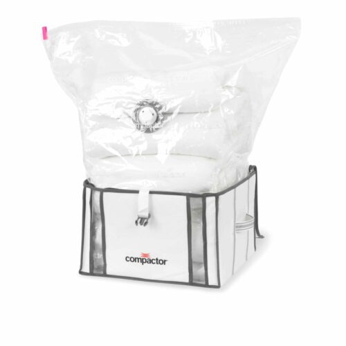 Sada 2 bílých úložných boxů s vakuovým obalem Compactor Life 3D Vacuum Bag
