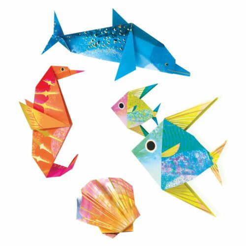 Sada 24 origami papírů s návodem Djeco Neon Glam Sea