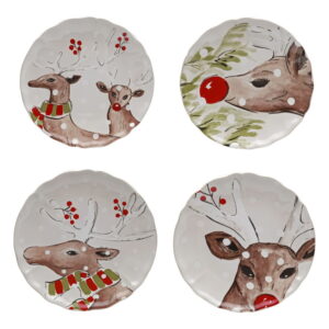 Sada 4 vánočních dezertních talířů z kameniny Casafina Deer Freinds, ø 21,4 cm