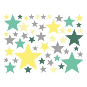 Sada 50 nástěnných samolepek Ambiance Stars Green and Yellow