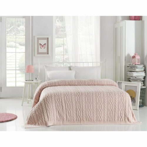 Světle růžový přehoz přes postel s příměsí bavlny Homemania Decor Knit