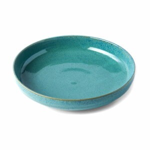 Tyrkysově modrý keramický hluboký talíř MIJ Peacock