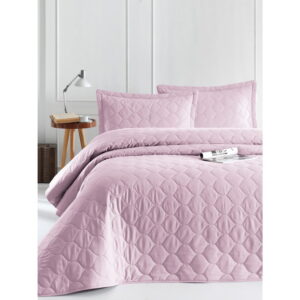 Světle fialový přehoz přes postel se 2 povlaky na polštář z ranforce bavlny EnLora Home Fresh