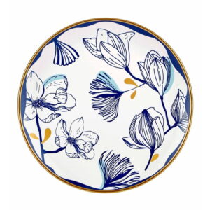Sada 6 bílých porcelánových dezertních talířů s modrými květy Mia Bleu Pasta