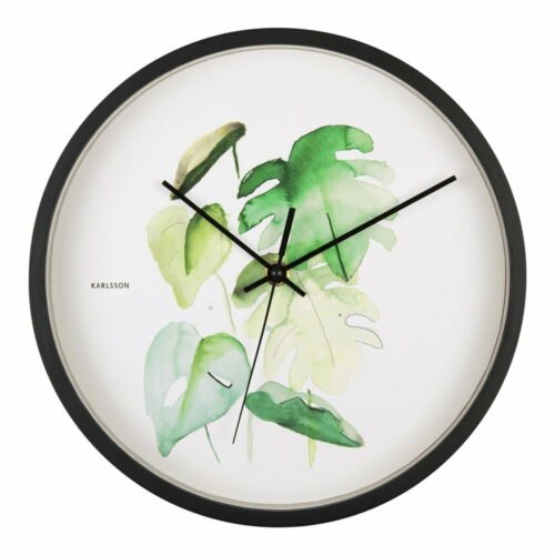 Zeleno-bílé nástěnné hodiny v černém rámu Karlsson Monstera