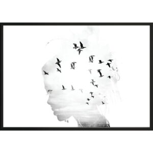 Nástěnný plakát v rámu GIRL/SILHOUETTE/BIRDS, 50 x 70 cm